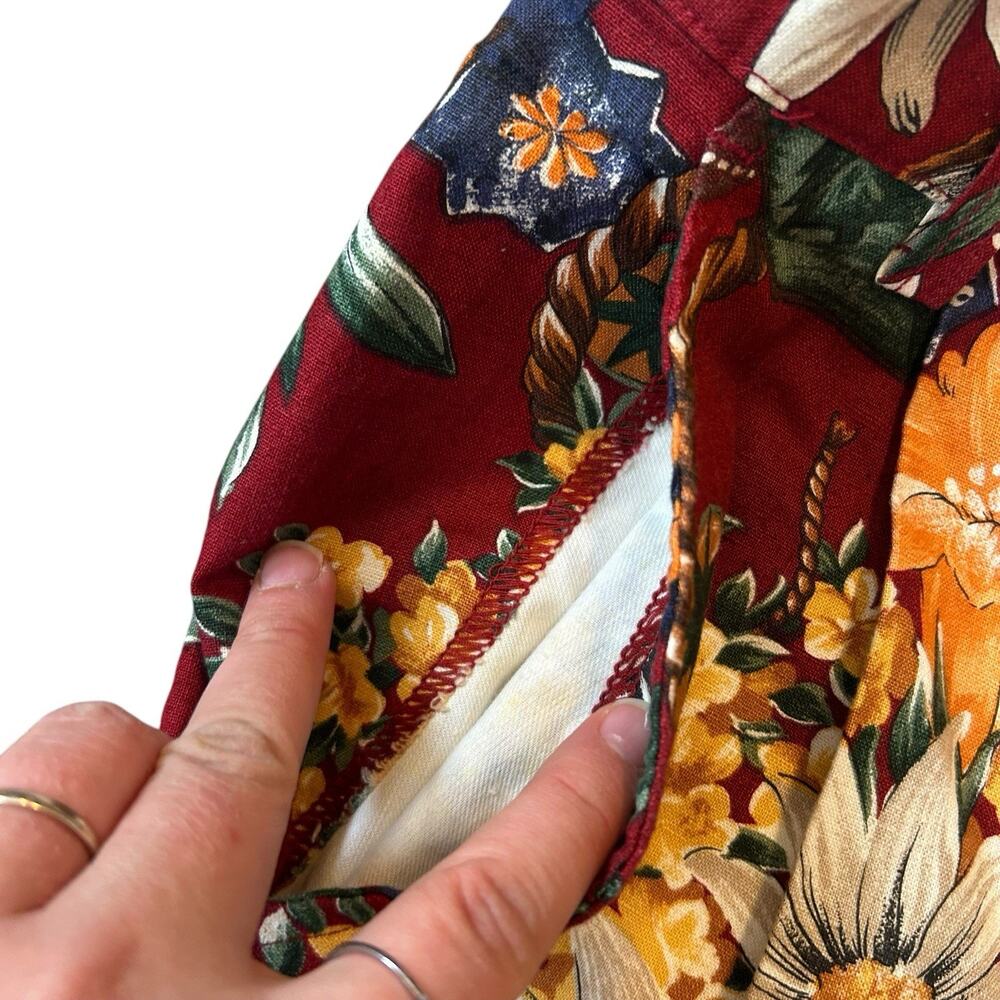 Vintage 90s Y2K Red Floral Linen Cotton Shorts Red Sz 8 USA Hawaii Resort - Picture 13 of 16